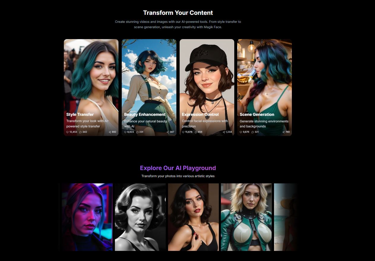 magikface landing page